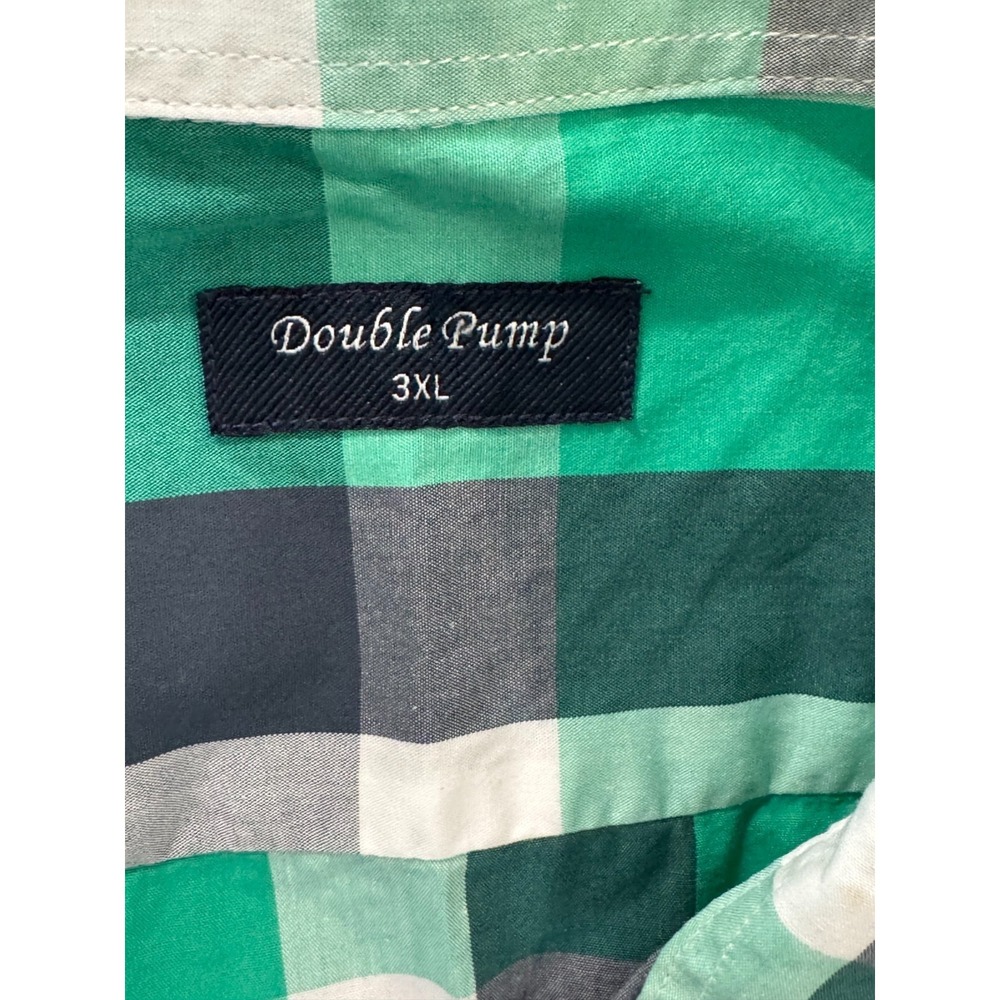 Double Pump‎ Men's Western Snap Shirt 3XL Green Plaid Short Sleeve Pearl Buttons - Picture 2 of 6
